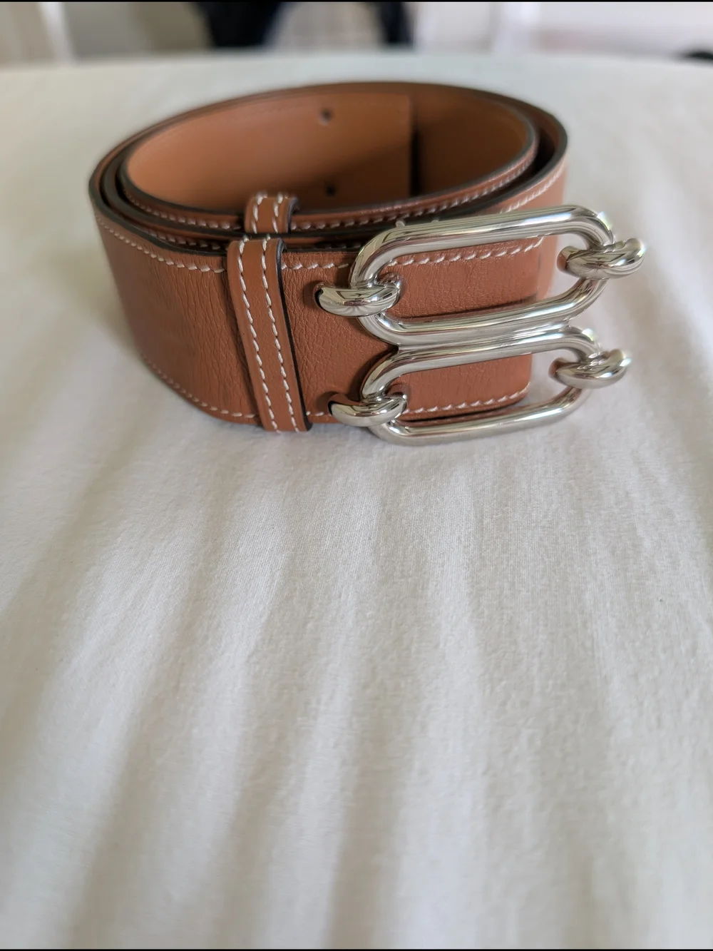 Womens Hermes Gold Leather Belt with Silver Chain Buckle